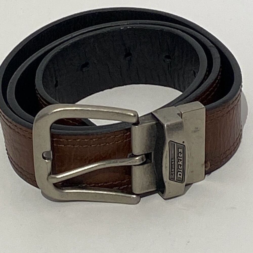 Genuine Dickies Men's Brown Black Reversible Double Stitch Adjustable Belt 38"